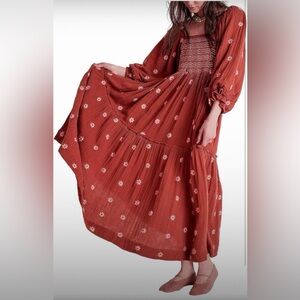 Elegant Rust Floral Maxi Dress